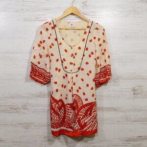We Love Vera  Cream & Red Silk Tunic Style Blouse